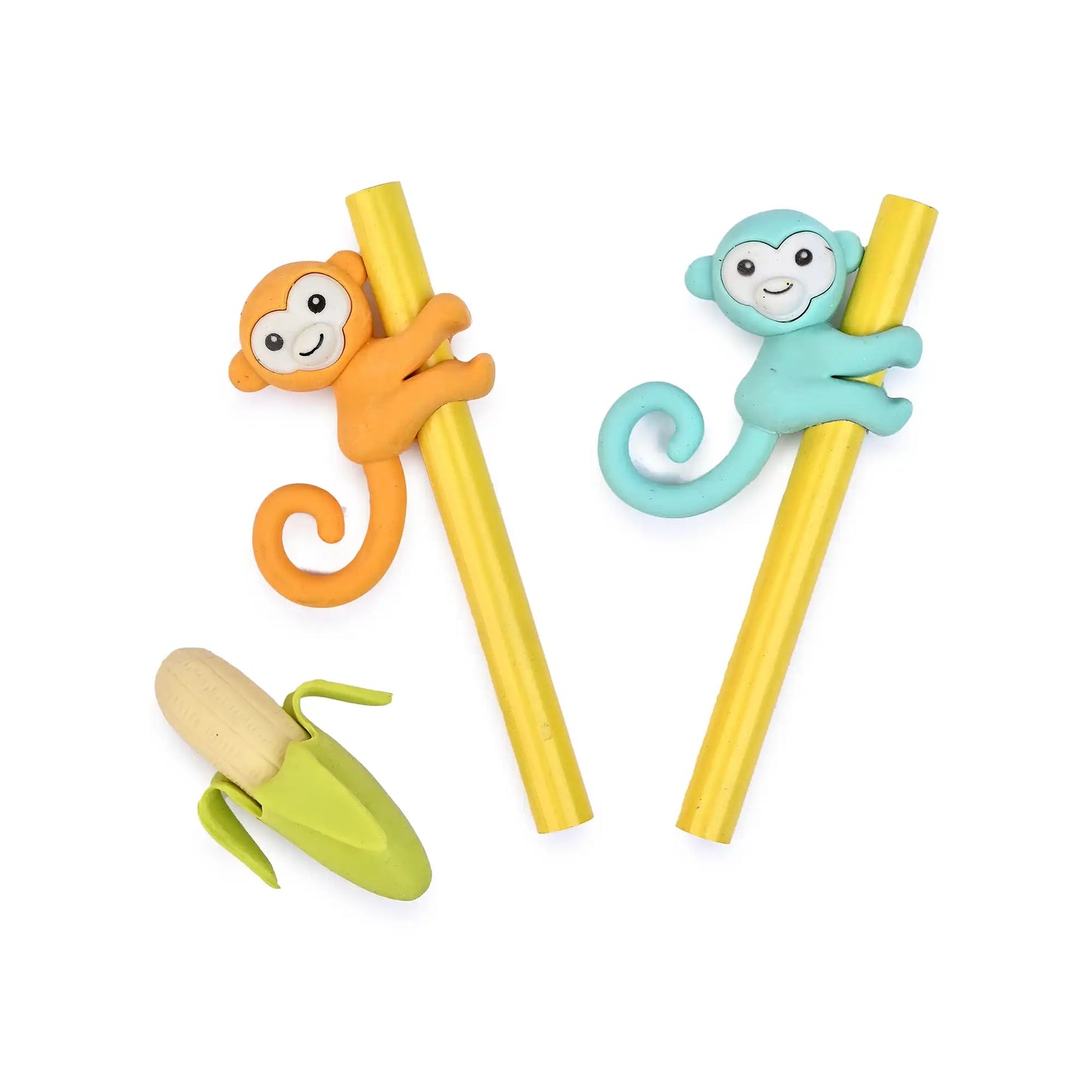 Cute Monkey And Banana Eraser Set – Fun And Playful Stationery For Kids (Pack of 3)