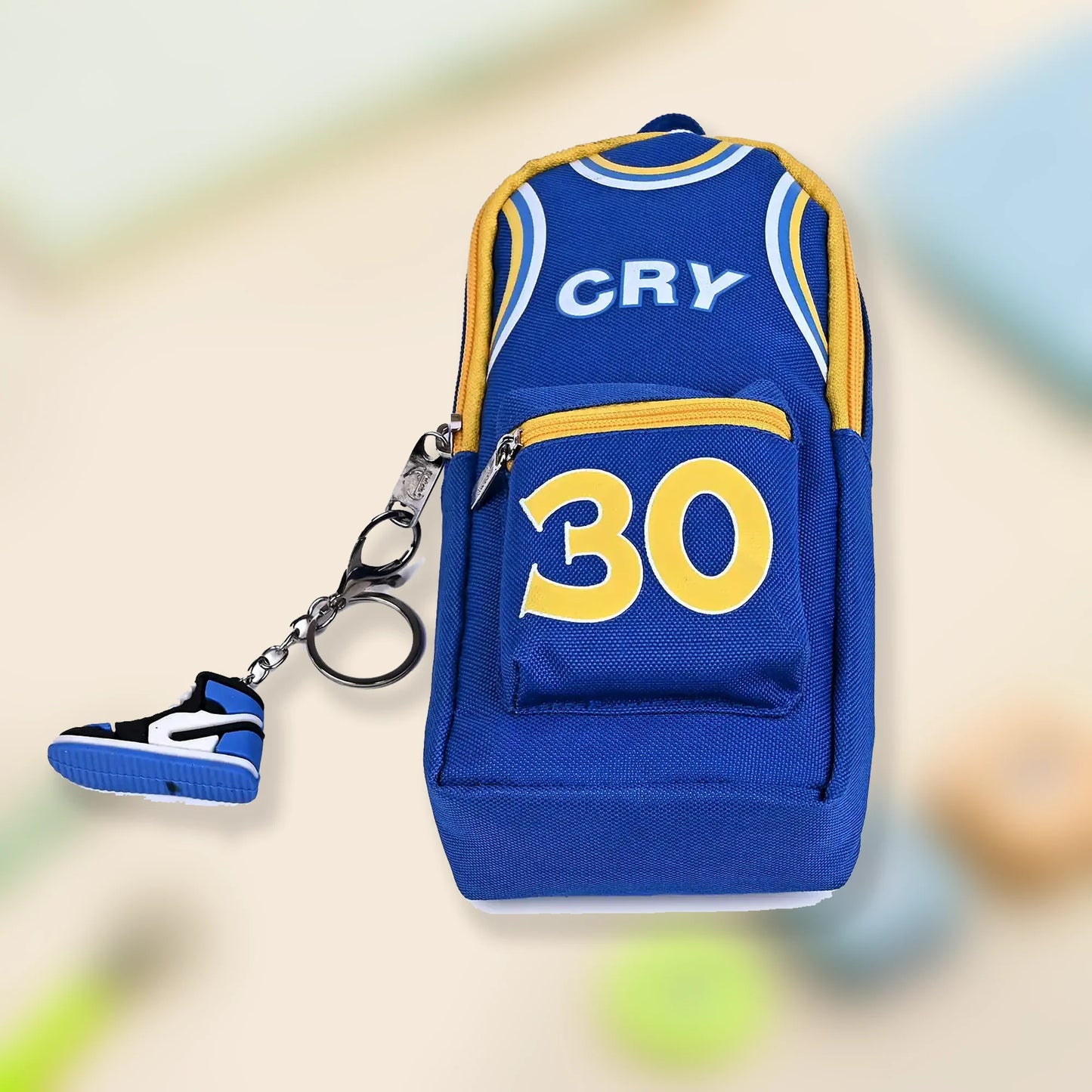 Vibrant Blue Multi Pocket Pouch With Sneaker Keychain- Spacious And Stylish