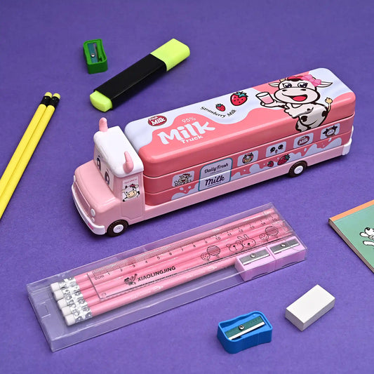 Pink Bus-shaped Penxil Box – Spacious And Adorable Design