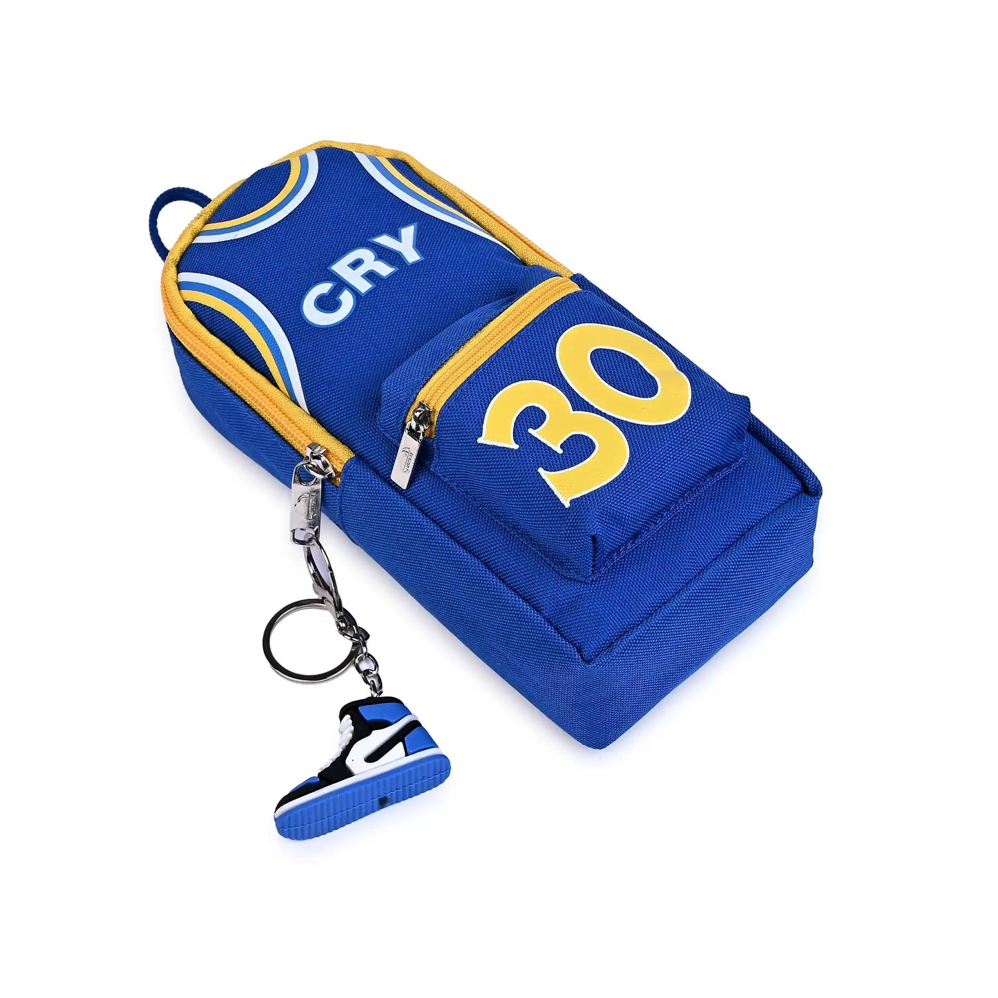 Vibrant Blue Multi Pocket Pouch With Sneaker Keychain- Spacious And Stylish