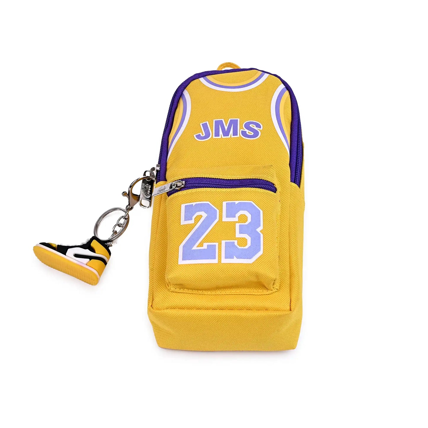 Yellow And Purple Multi Pocket Pouch With Sneaker Key Chain – Spacious And Stylish