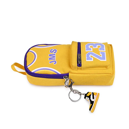 Yellow And Purple Multi Pocket Pouch With Sneaker Key Chain – Spacious And Stylish