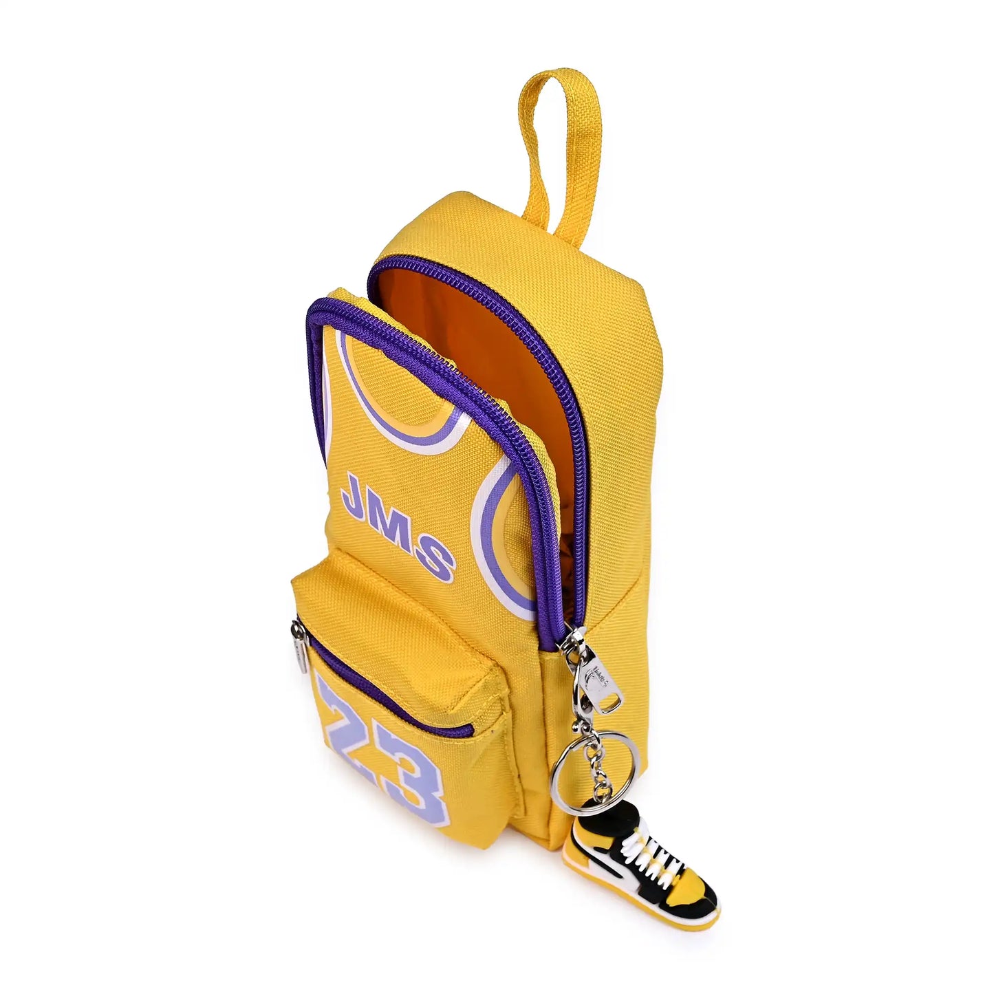 Yellow And Purple Multi Pocket Pouch With Sneaker Key Chain – Spacious And Stylish