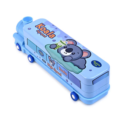 Blue Train Shaped Pencil Box With Mini Engine – Spacious And Fun Stationery