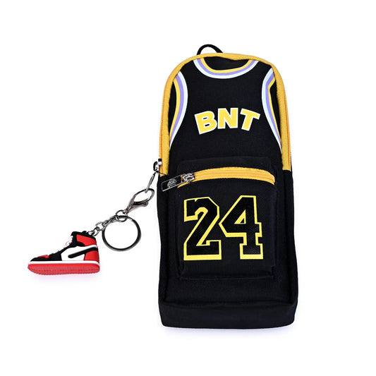 Basketball Jersey 3d Pencil Pouch – Black And Gold With Shoe Keychain