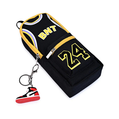 Basketball Jersey 3d Pencil Pouch – Black And Gold With Shoe Keychain