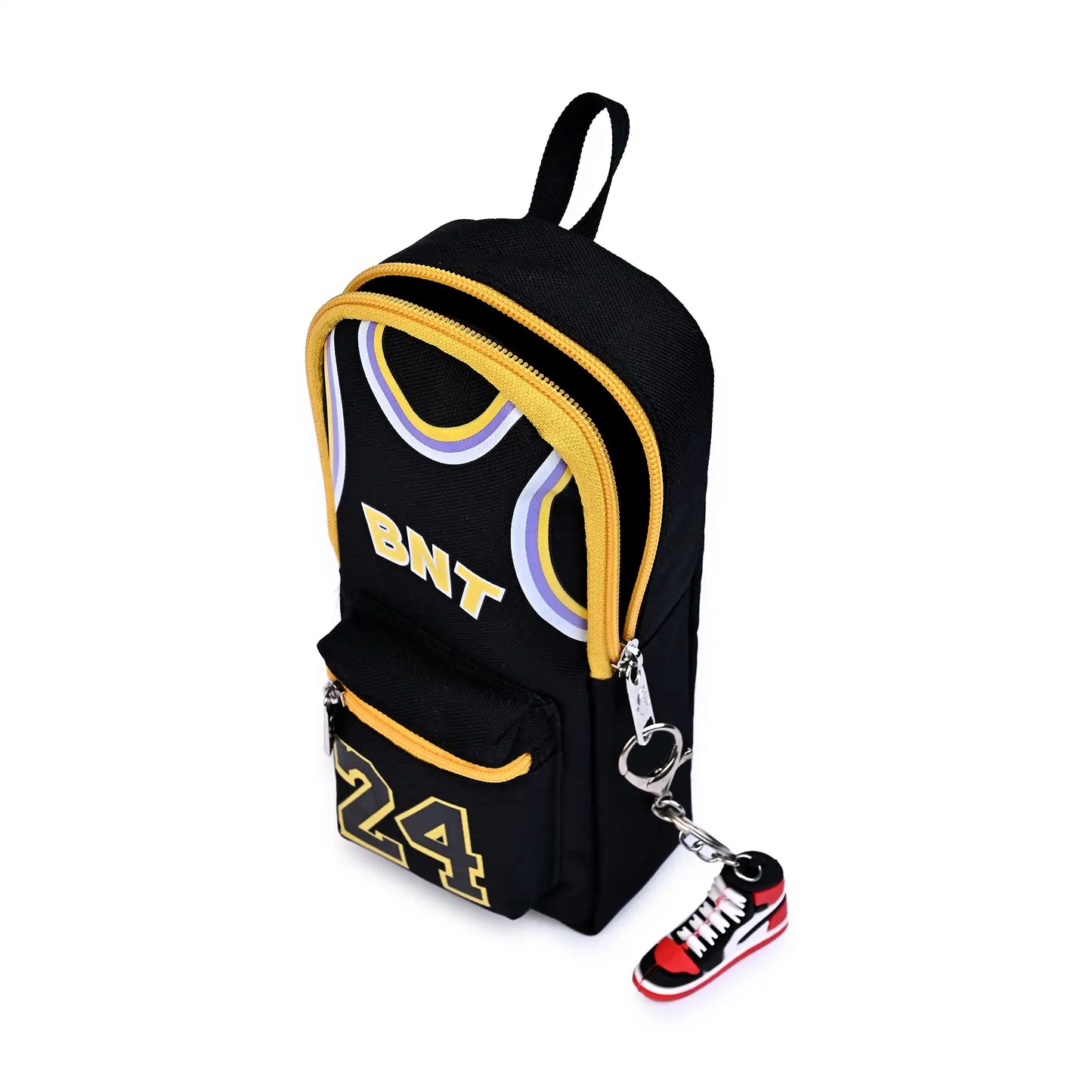 Basketball Jersey 3d Pencil Pouch – Black And Gold With Shoe Keychain